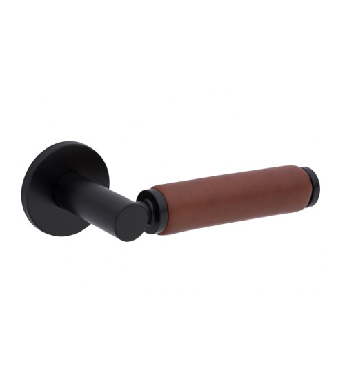 Maniglia per porta in ottone e pelle scura TUPAI 4200/201 rotonda - maniglia design