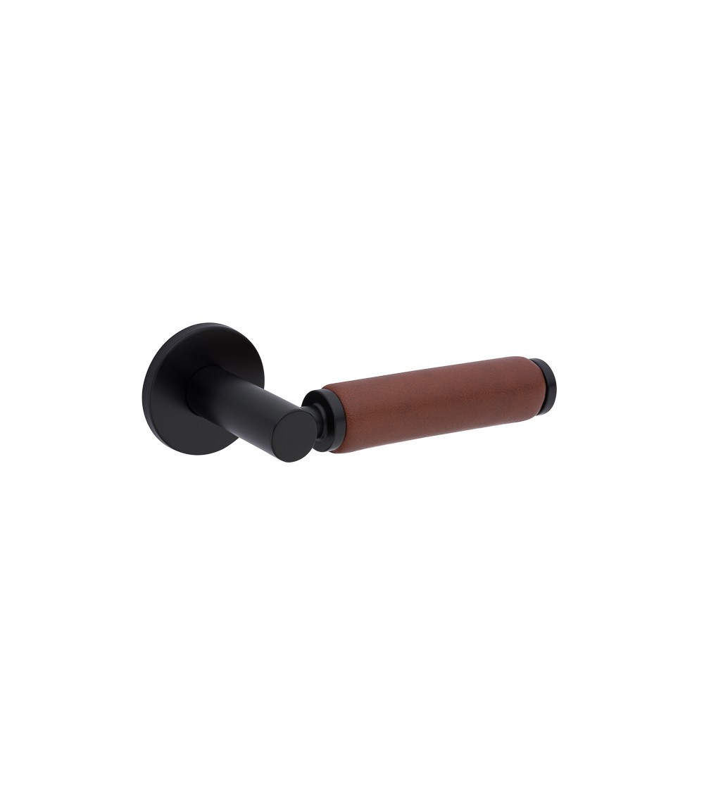 Maniglia per porta in ottone e pelle scura TUPAI 4200/201 rotonda - maniglia design