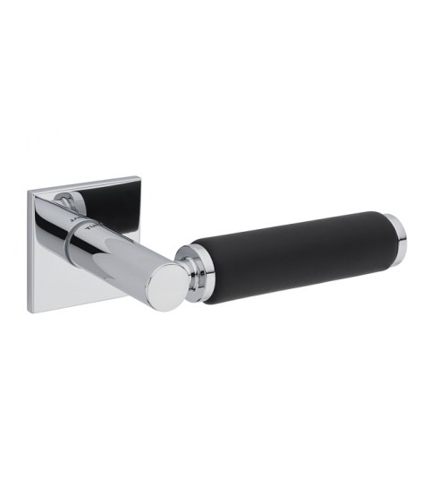 Maniglia per porta in cromo lucido e pelle nera TUPAI 4200/202 quadrata - maniglia design