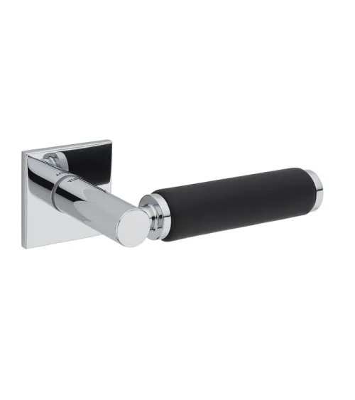 Maniglia per porta in cromo lucido e pelle nera TUPAI 4200/202 quadrata - maniglia design
