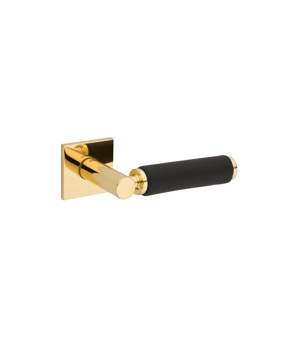 Maniglia per porta in oro lucido e pelle nera TUPAI 4200/202 quadrata - maniglia design
