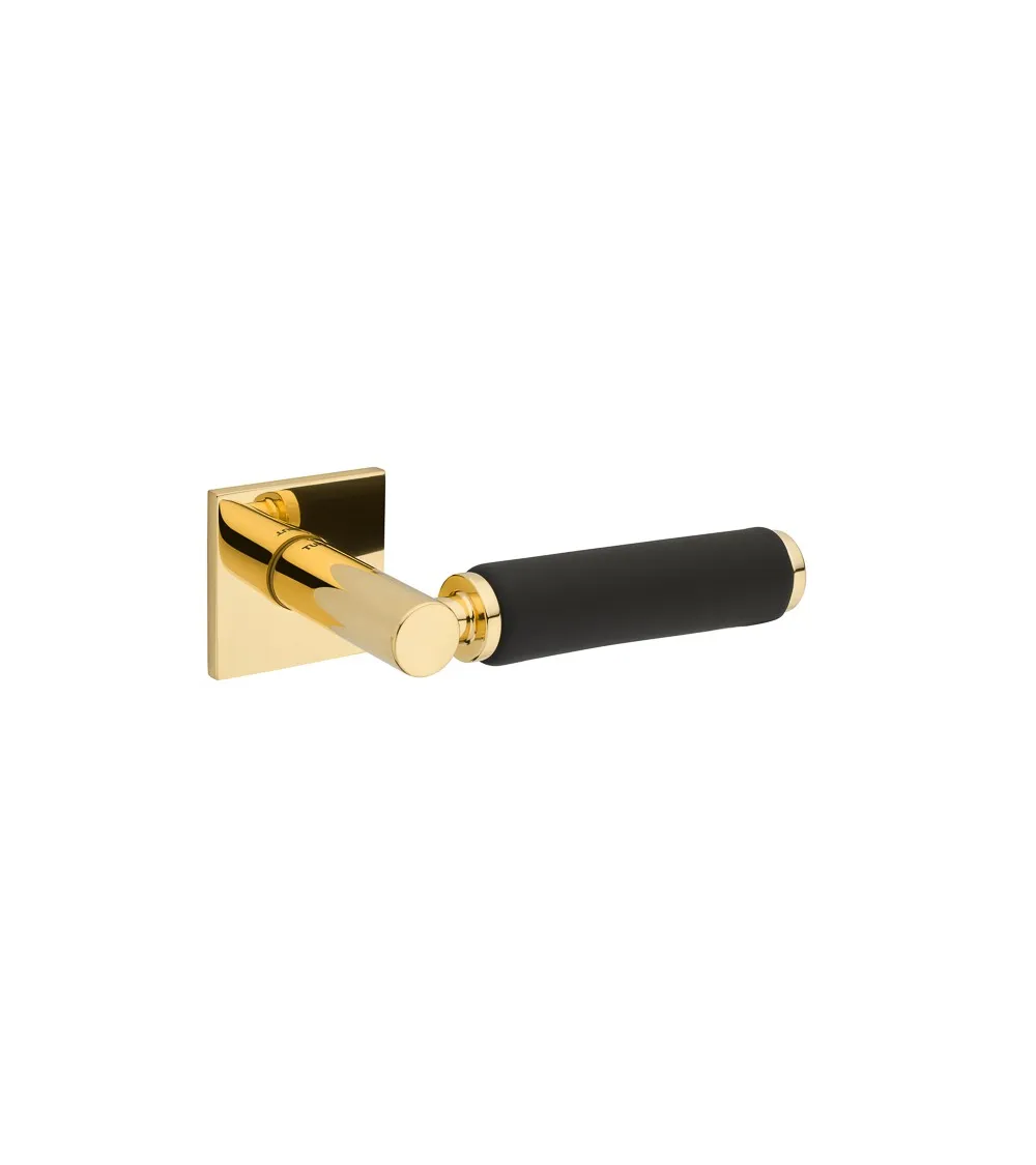 Maniglia per porta in oro lucido e pelle nera TUPAI 4200/202 quadrata - maniglia design