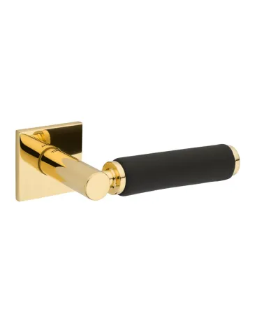 Maniglia per porta in oro lucido e pelle nera TUPAI 4200/202 quadrata - maniglia design