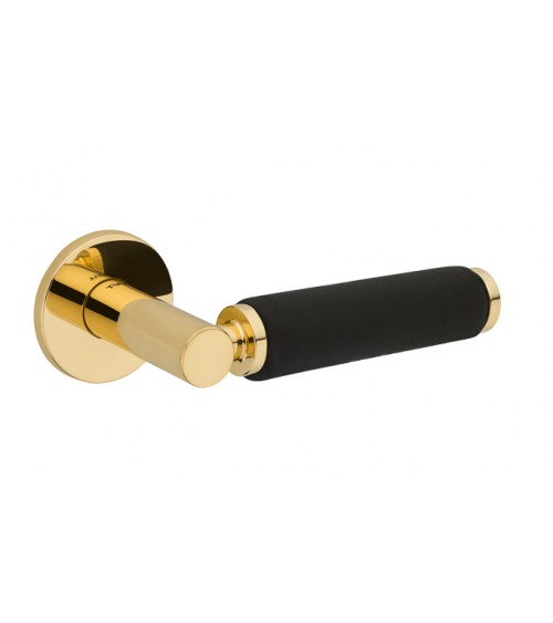 Maniglia per porta in oro lucido e pelle TUPAI 4200/202 rotonda - maniglia design