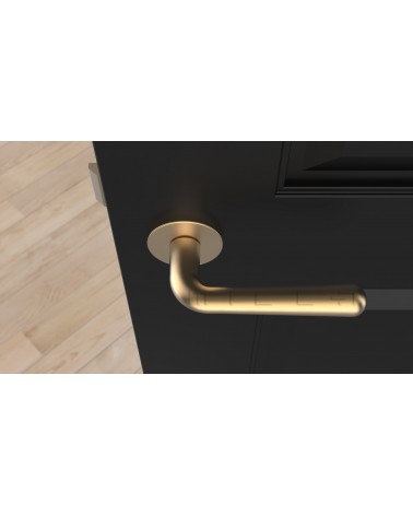 Maniglia per porta oro satinato IRGA maniglia design vista dall'alto montata su una porta