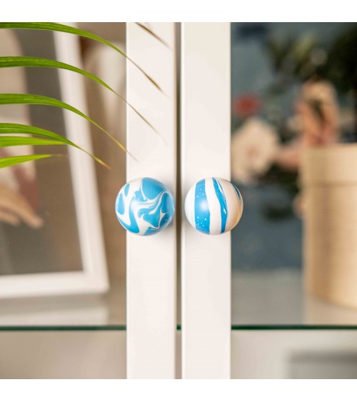 Pomello per mobile in legno di faggio Blu Azzurro maniglia design