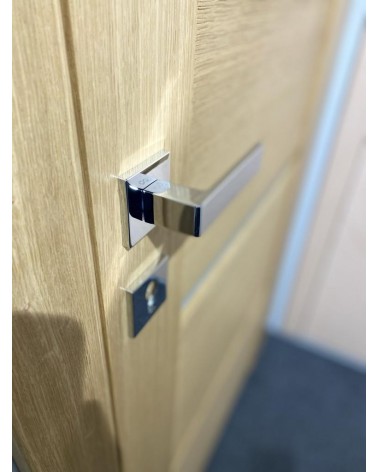 Maniglia per porta classica Apollo maniglia design vista laterale montata su una porta