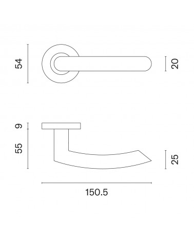 Maniglia per porta in inox OVAL 1707 con dimensioni