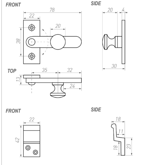 Catenaccio per porta in ferro LM a gancio - maniglia design