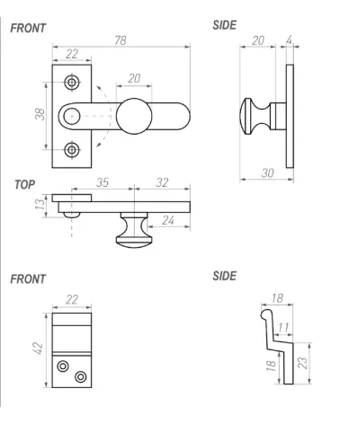 Catenaccio per porta in ferro LM a gancio - maniglia design