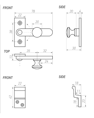 Catenaccio per porta in ferro LM a gancio - maniglia design