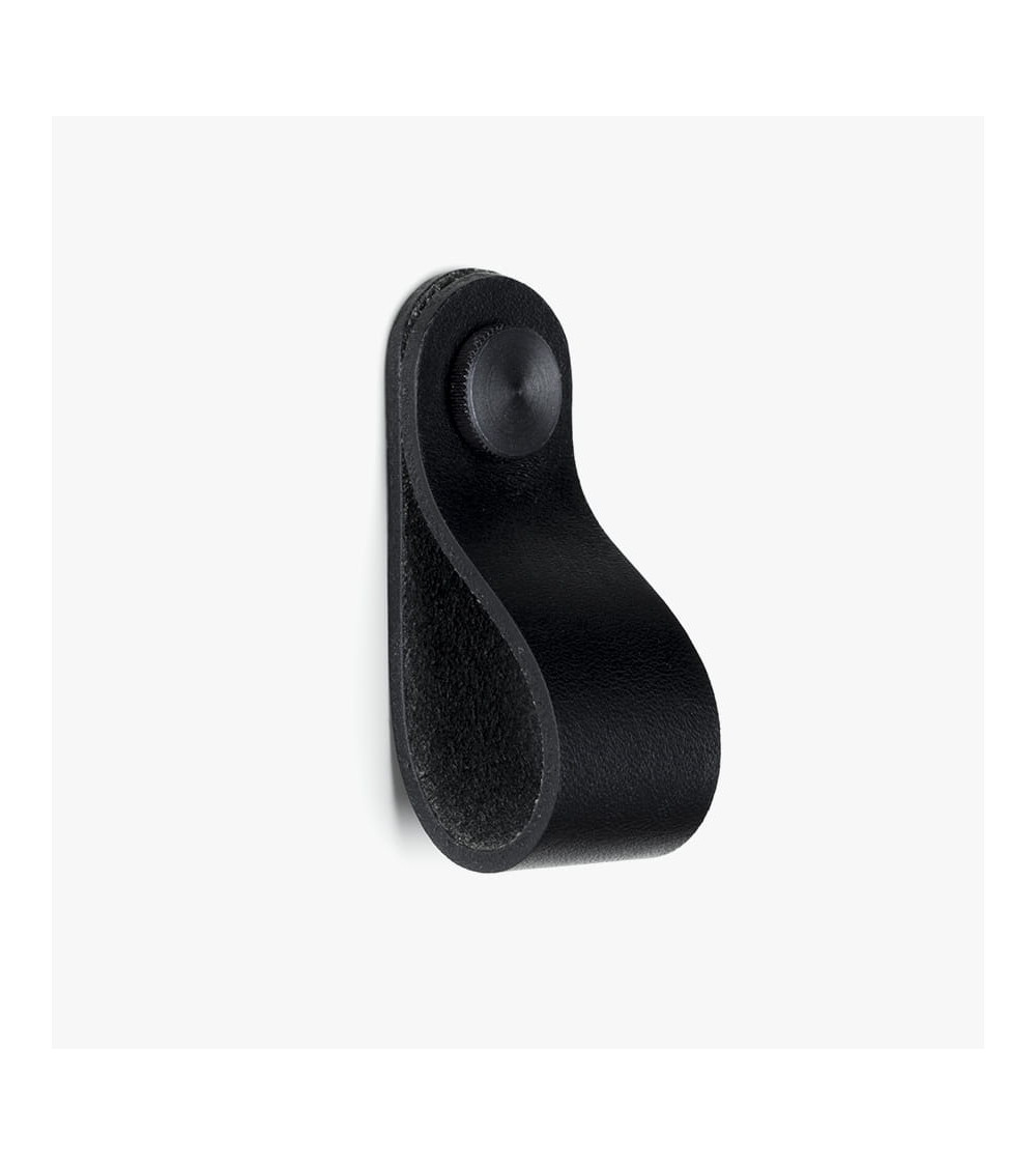 Pomolo per mobile nero in pelle naturale - maniglia design