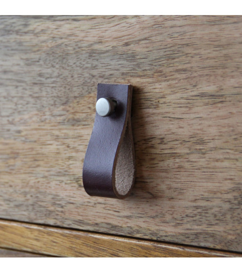 Pomolo per mobile a linguetta in pelle marrone scuro - maniglia design