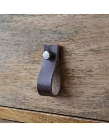 Pomolo per mobile a linguetta in pelle marrone scuro - maniglia design