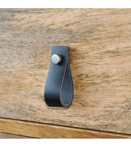Pomolo per mobile a linguetta in pelle nera - maniglia design