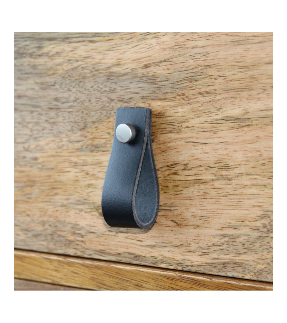 Pomolo per mobile a linguetta in pelle nera - maniglia design