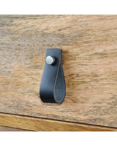Pomolo per mobile a linguetta in pelle nera - maniglia design