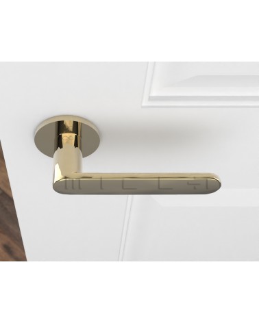 Maniglia per porta in zamak Line Vénus design colore 1 vista dall'alto montata su una porta