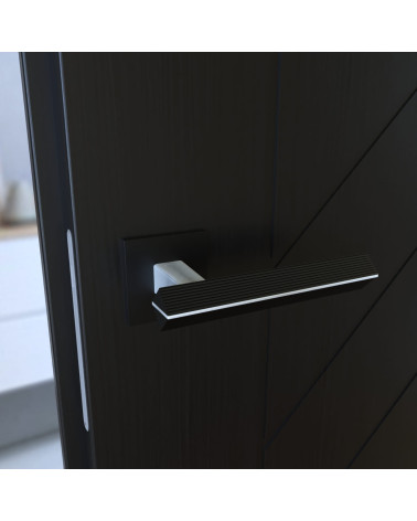 Maniglia per porta bicolore cromo spazzolato/nera CARRERA design montata su una porta
