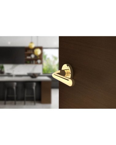 Maniglia per porta oro lucido HANDY maniglia design vista laterale montata su una porta