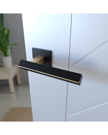 Maniglia per porta texturizzata CARRERA design vista dall'alto montata su una porta
