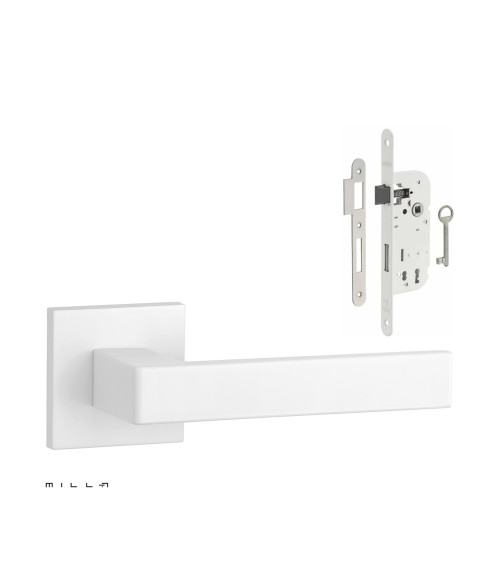 Set maniglia per porta bianca SULLA con serratura Chiave di Camera bianca su sfondo bianco