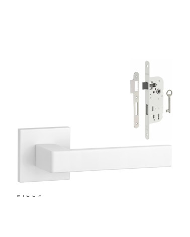 Set maniglia per porta bianca SULLA con serratura Chiave di Camera bianca su sfondo bianco