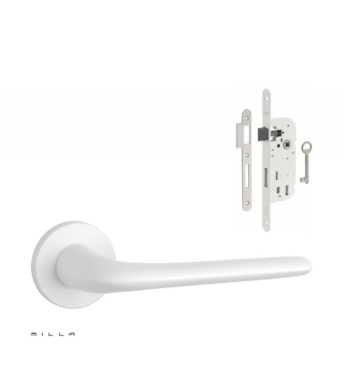 Set maniglia per porta bianca AZALIA con serratura Chiave di Camera bianca su sfondo bianco