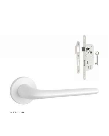 Set maniglia per porta bianca AZALIA con serratura Chiave di Camera bianca su sfondo bianco