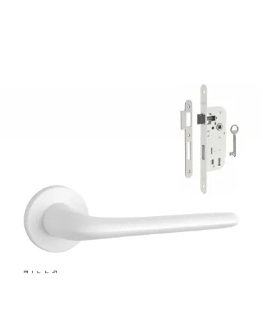 Set maniglia per porta bianca AZALIA con serratura Chiave di Camera bianca su sfondo bianco