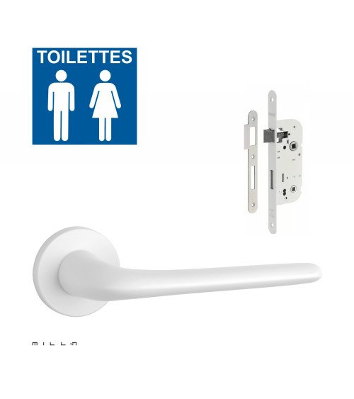 Set maniglia per porta bianca AZALIA con serratura WC bianca su sfondo bianco