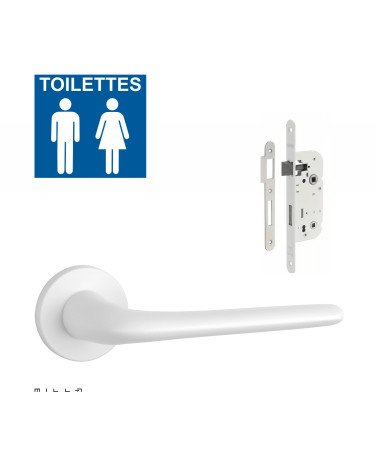 Set maniglia per porta bianca AZALIA con serratura WC bianca su sfondo bianco