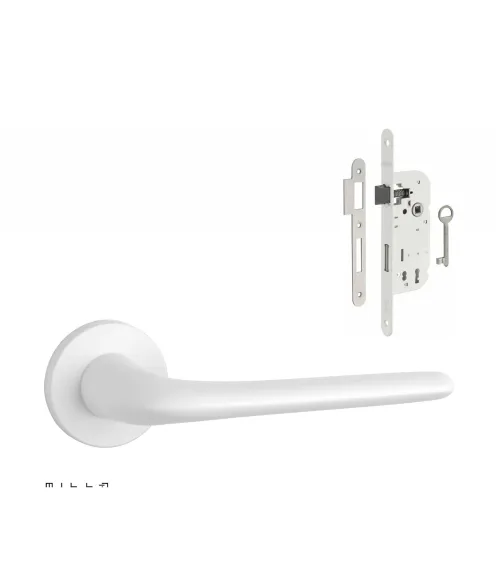 Set maniglia porta bianca KALMIA con serratura Chiave Camera bianca su fondo bianco