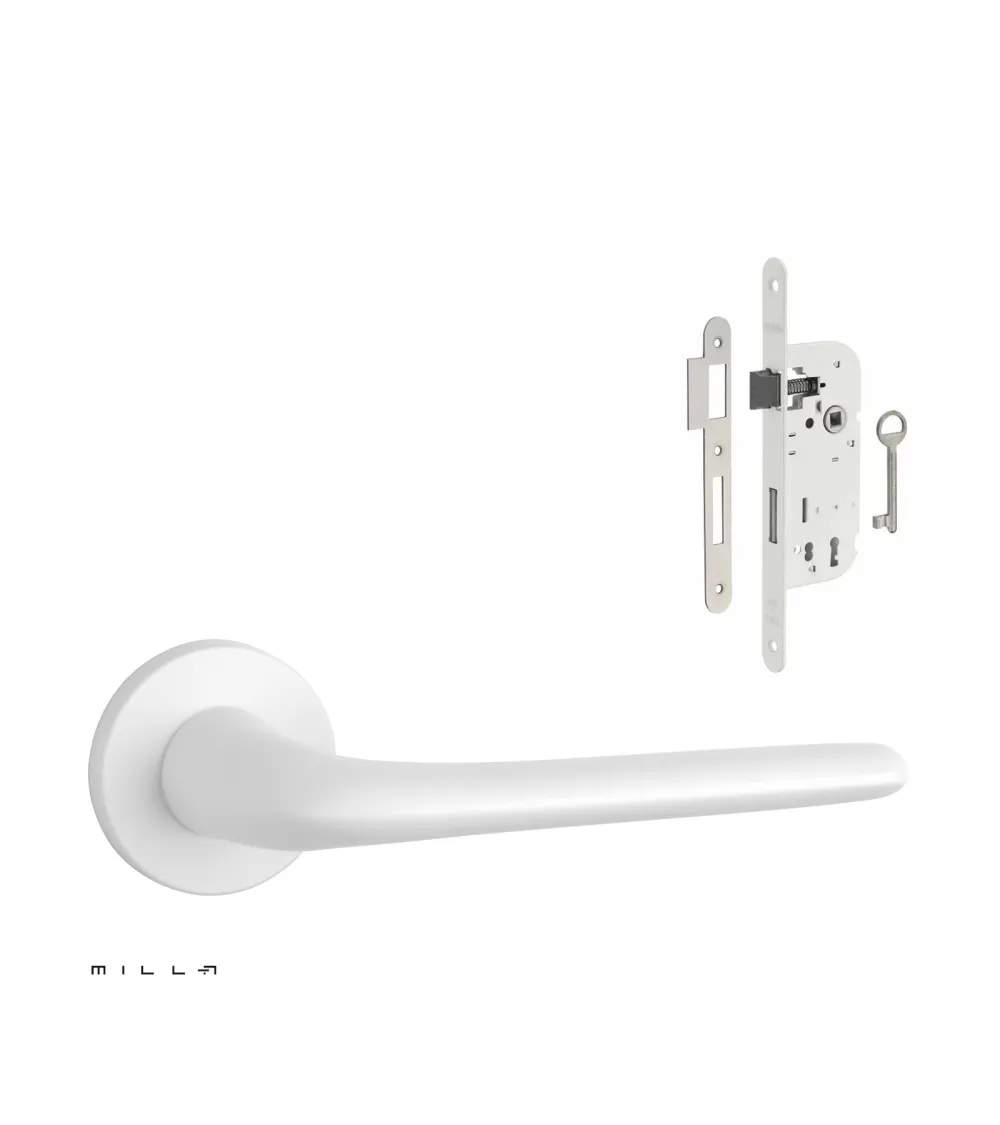 Set maniglia porta bianca KALMIA con serratura Chiave Camera bianca su fondo bianco