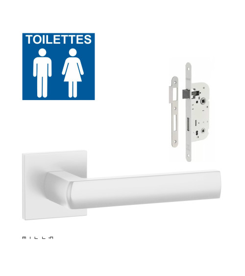 Set maniglia porta bianca HOSTA con serratura WC bianca su fondo bianco