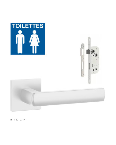 Set maniglia porta bianca HOSTA con serratura WC bianca su fondo bianco