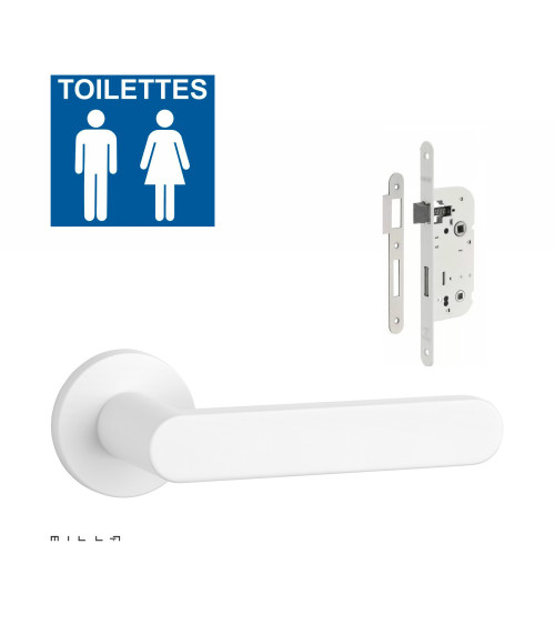 Set maniglia porta bianca ALORA con serratura WC bianca su fondo bianco