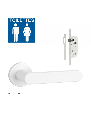 Set maniglia porta bianca ALORA con serratura WC bianca su fondo bianco