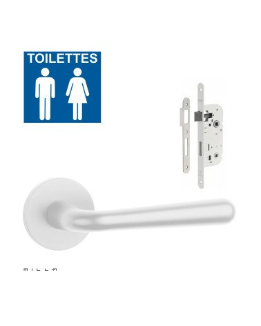 Set maniglia porta bianca IRGA con serratura WC bianca su sfondo bianco