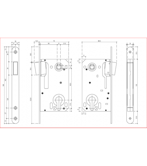 Serratura magnetica design interasse 90 a chiave a cilindro - maniglia design
