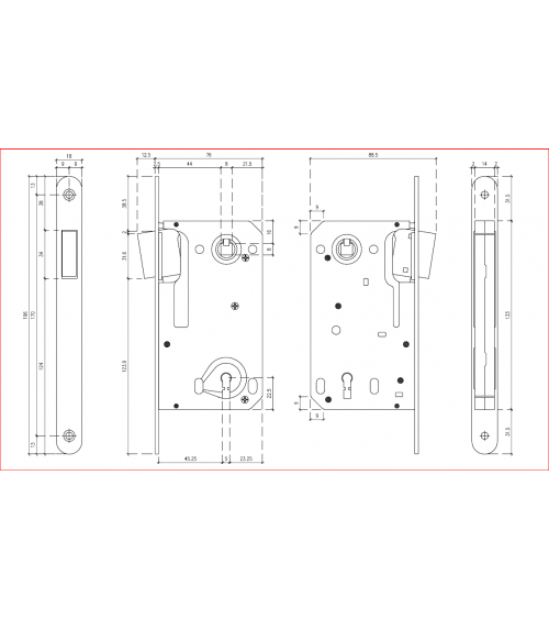 Serratura magnetica design interasse 90 a chiave L per camera - maniglia design
