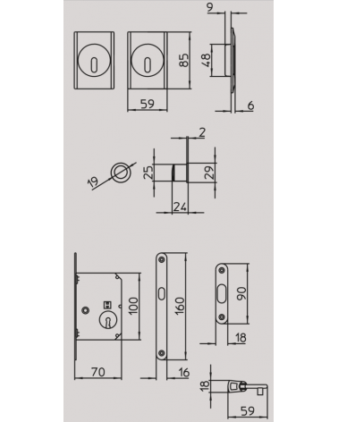 Maniglia per porta scorrevole moderna MANDELLI 1038TC/S con dimensioni