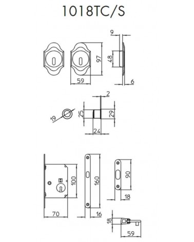 Maniglia per porta scorrevole chic MANDELLI 1018TC/S con dimensioni