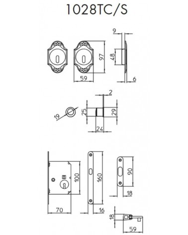 Maniglia per porta scorrevole chic MANDELLI 1028TC/S con dimensioni