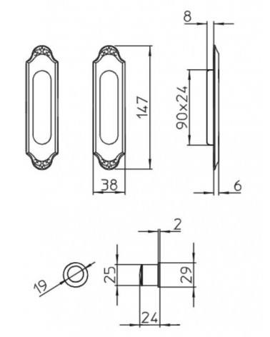 Maniglia per porta scorrevole sobria MANDELLI 1028 con dimensioni