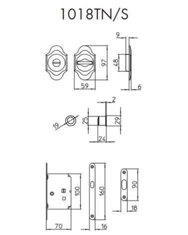 Maniglia per porta scorrevole moderna MANDELLI 1018TN/S con dimensioni