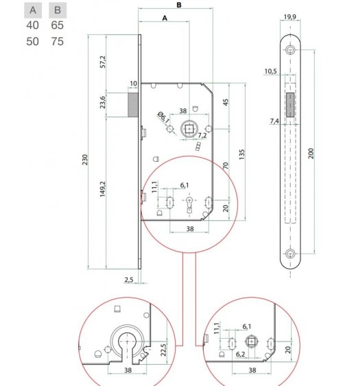 Bonaiti B-France chiave a cilindro - serratura magnetica design a chiave "i" - maniglia design