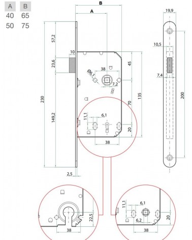 Bonaiti B-France chiave a cilindro - serratura magnetica design a chiave "i" - maniglia design