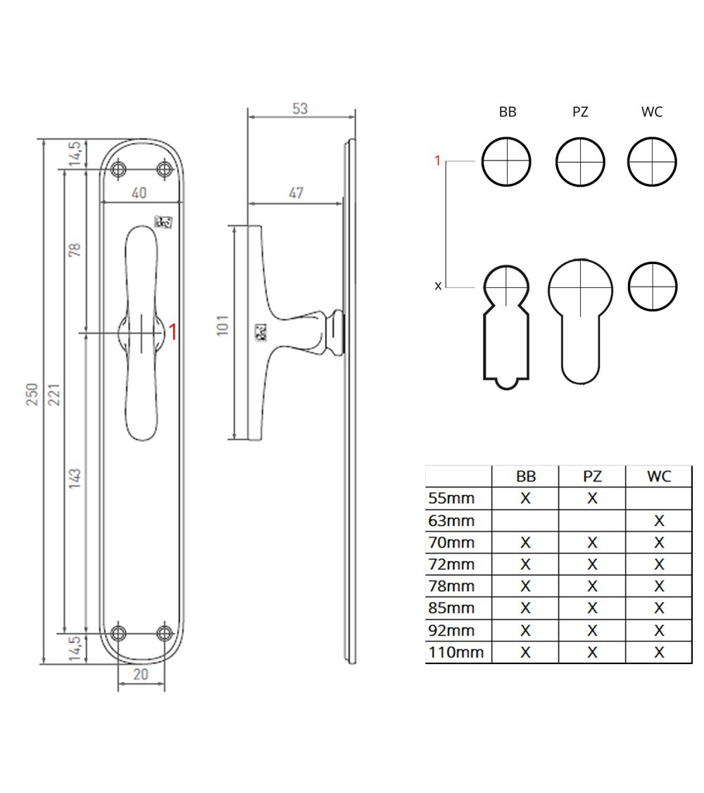 Maniglia per porta retrò su placca longitudinale originale PHTT 40 - ferramenta design