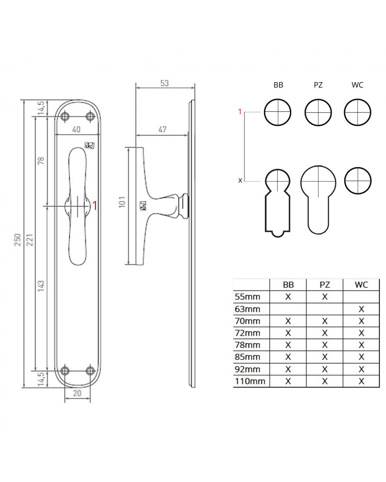 Maniglia per porta retrò su placca longitudinale originale PHTT 40 - ferramenta design